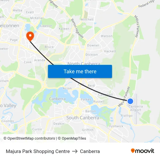 Majura Park Shopping Centre to Canberra map