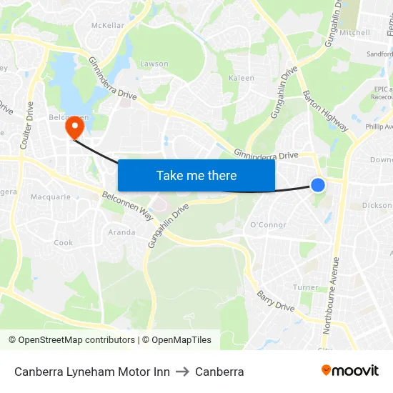 Canberra Lyneham Motor Inn to Canberra map