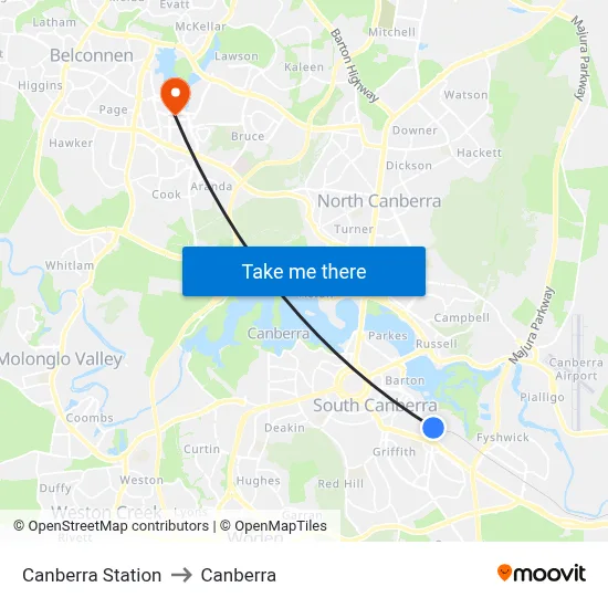 Canberra Station to Canberra map