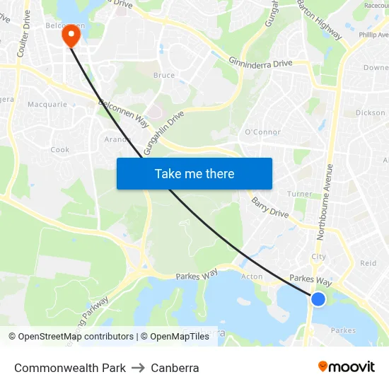 Commonwealth Park to Canberra map