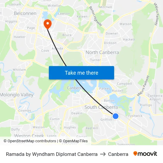 Ramada by Wyndham Diplomat Canberra to Canberra map