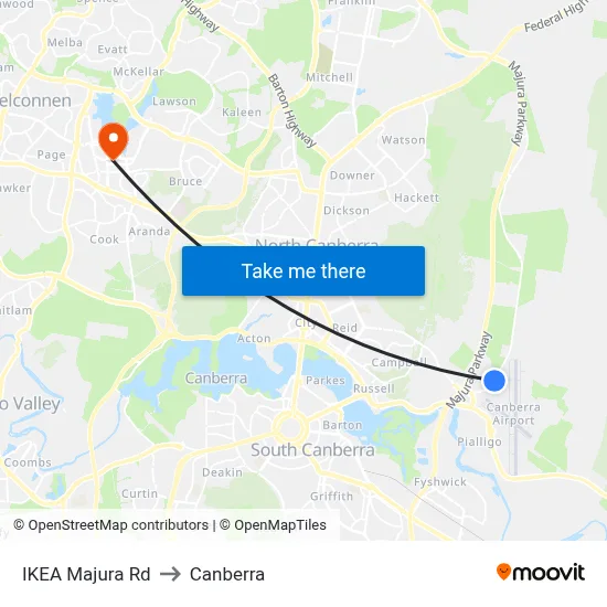 IKEA Majura Rd to Canberra map