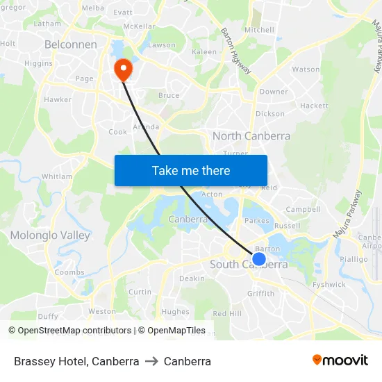 Brassey Hotel, Canberra to Canberra map