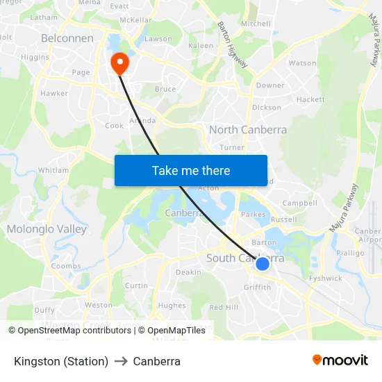 Kingston (Station) to Canberra map
