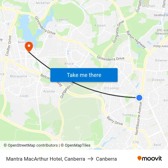 Mantra MacArthur Hotel, Canberra to Canberra map