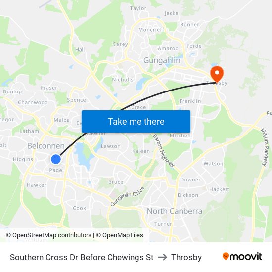 Southern Cross Dr Before Chewings St to Throsby map