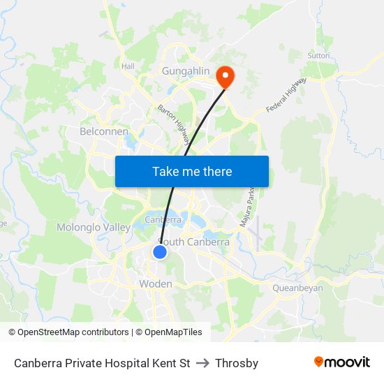 Canberra Private Hospital Kent St to Throsby map