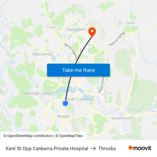 Kent St Opp Canberra Private Hospital to Throsby map