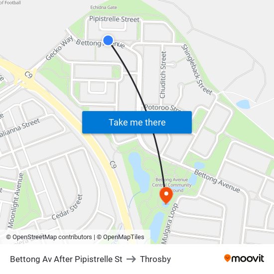 Bettong Av After Pipistrelle St to Throsby map