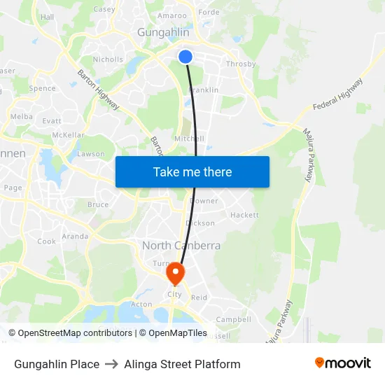 Gungahlin Place to Alinga Street Platform map