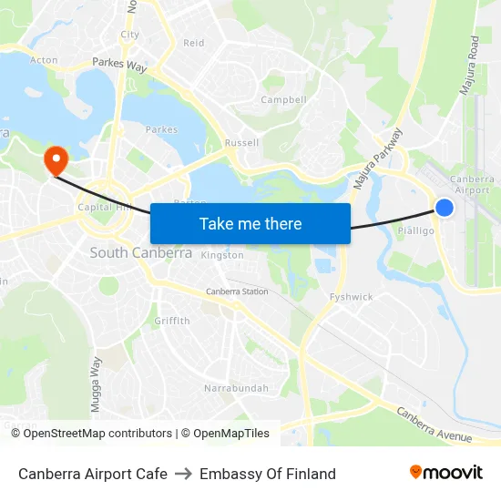 Canberra Airport Cafe to Embassy Of Finland map