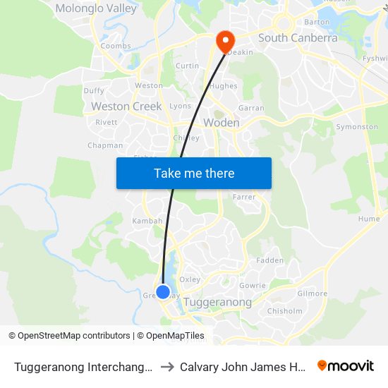Tuggeranong Interchange Plt 4 to Calvary John James Hospital map