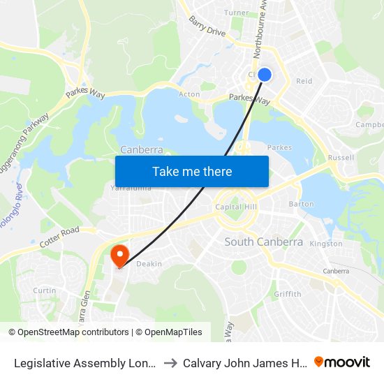 Legislative Assembly London Cct to Calvary John James Hospital map
