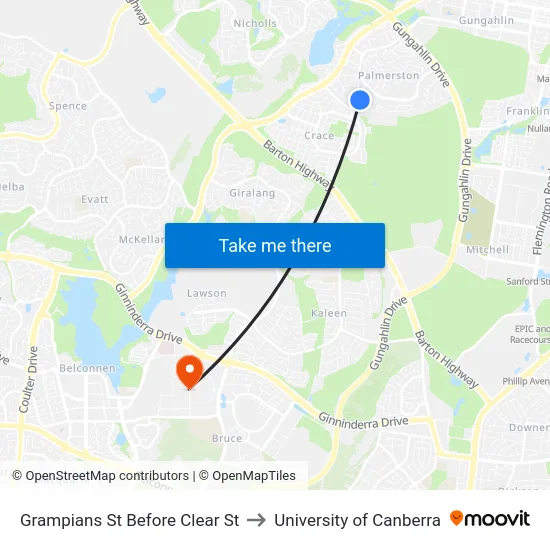 Grampians St Before Clear St to University of Canberra map