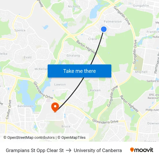 Grampians St Opp Clear St to University of Canberra map