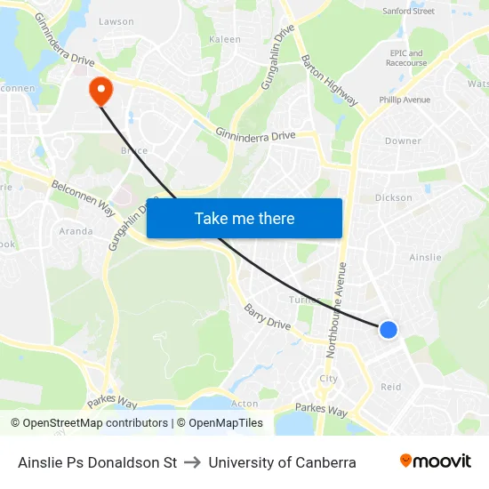 Ainslie Ps Donaldson St to University of Canberra map