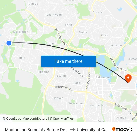 Macfarlane Burnet Av Before De Gruchy Pl to University of Canberra map