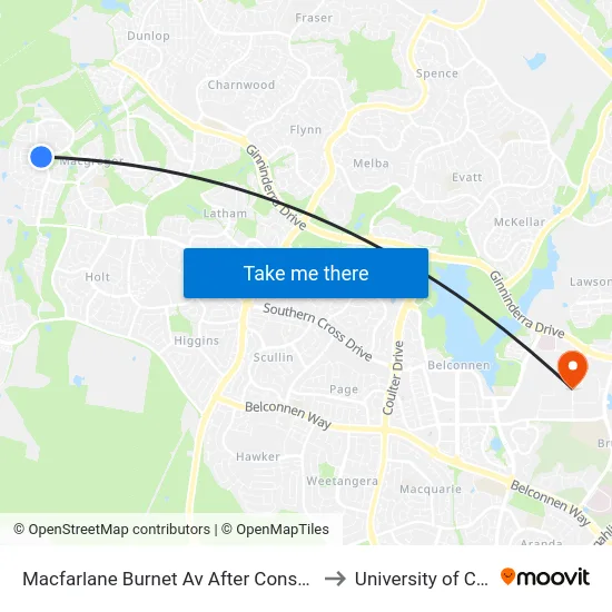 Macfarlane Burnet Av After Constance Stone St to University of Canberra map