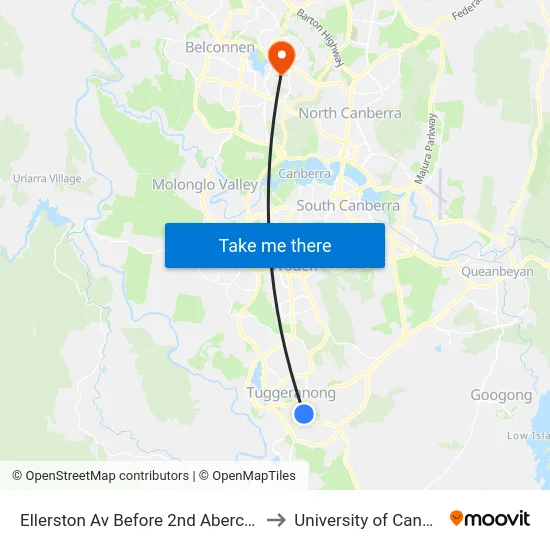Ellerston Av Before 2nd Abercorn Cr to University of Canberra map