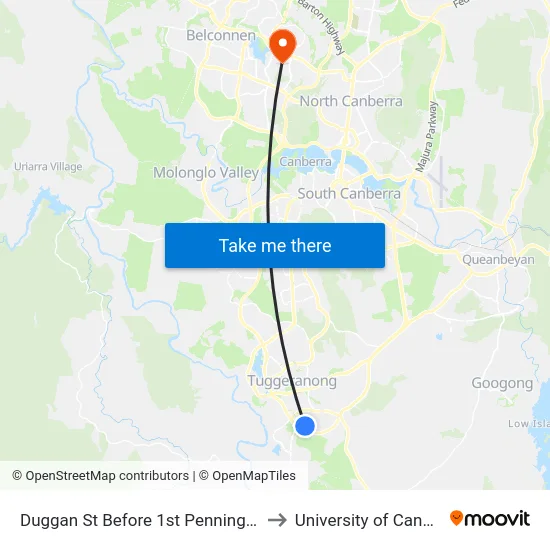 Duggan St Before 1st Pennington Cr to University of Canberra map