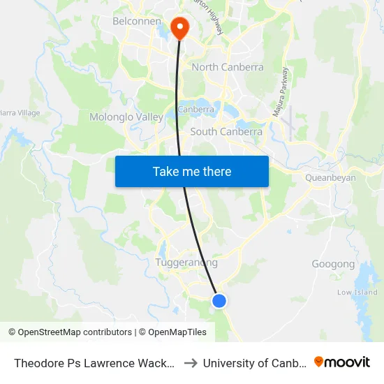 Theodore Ps Lawrence Wackett Cr to University of Canberra map
