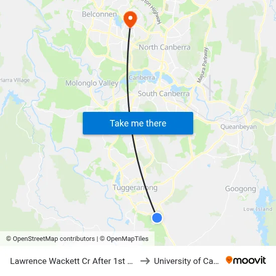 Lawrence Wackett Cr After 1st Burdett Cr to University of Canberra map