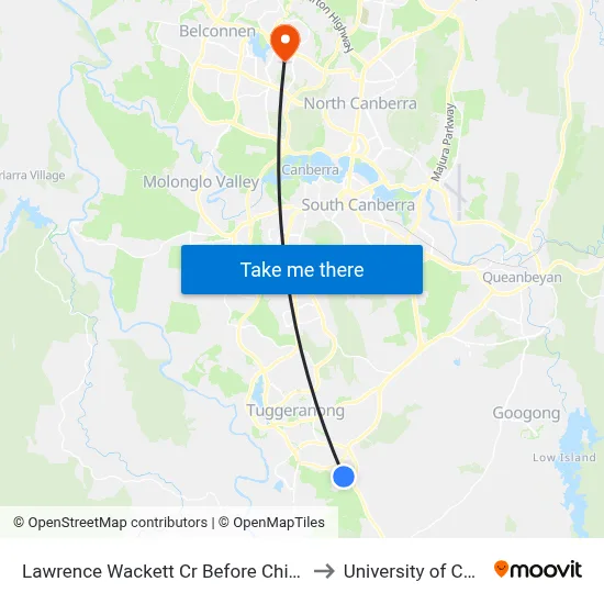 Lawrence Wackett Cr Before Chippindall Cct to University of Canberra map