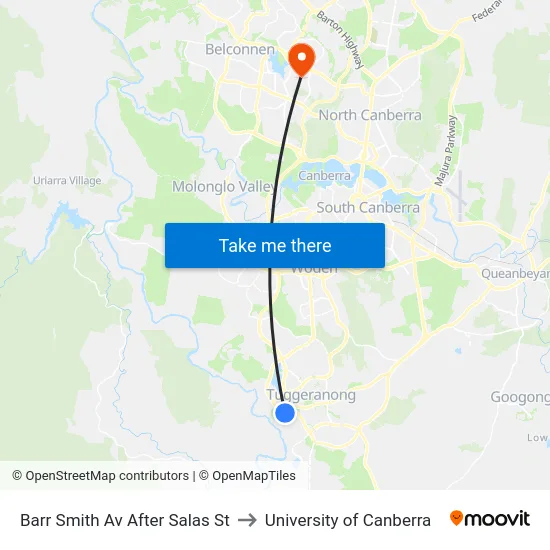 Barr Smith Av After Salas St to University of Canberra map