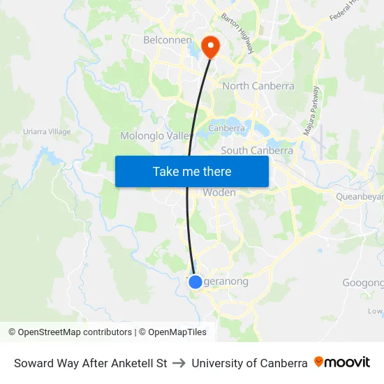 Soward Way After Anketell St to University of Canberra map