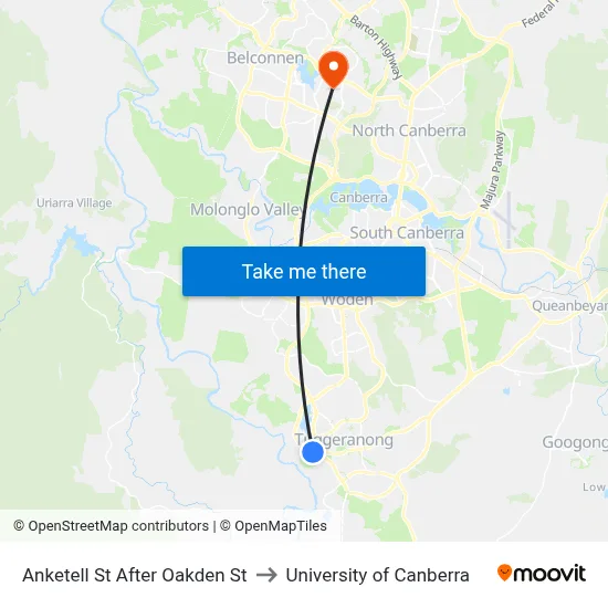 Anketell St After Oakden St to University of Canberra map
