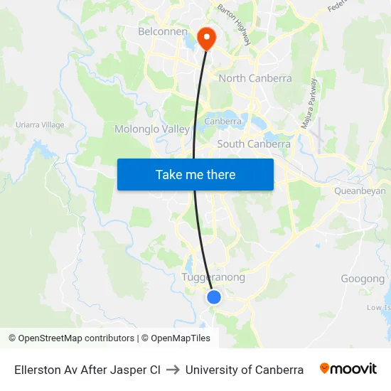 Ellerston Av After Jasper Cl to University of Canberra map