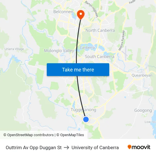 Outtrim Av Opp Duggan St to University of Canberra map