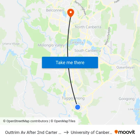 Outtrim Av After 2nd Carter Cr to University of Canberra map
