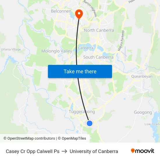 Casey Cr Opp Calwell Ps to University of Canberra map