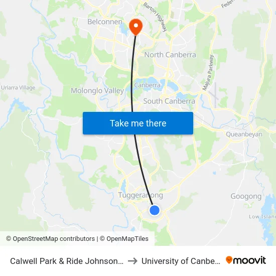 Calwell Park & Ride Johnson Dr to University of Canberra map
