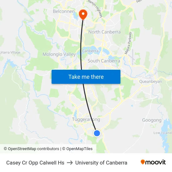 Casey Cr Opp Calwell Hs to University of Canberra map