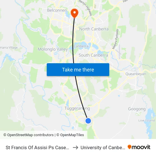 St Francis Of Assisi Ps Casey Cr to University of Canberra map