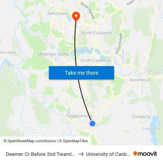 Deamer Cr Before 2nd Twamley Cr to University of Canberra map