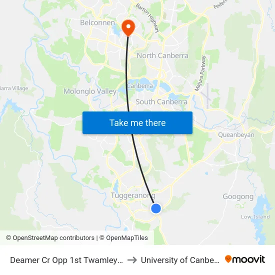 Deamer Cr Opp 1st Twamley Cr to University of Canberra map