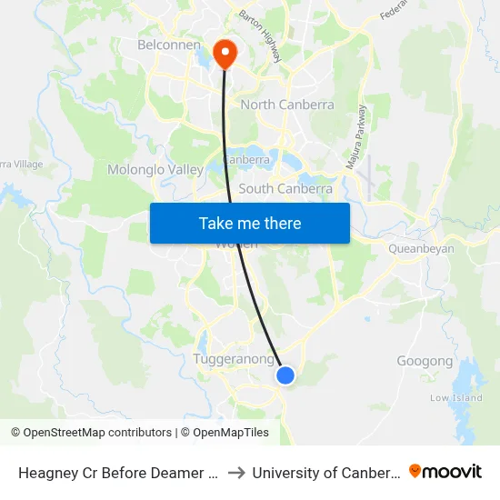 Heagney Cr Before Deamer Cr to University of Canberra map