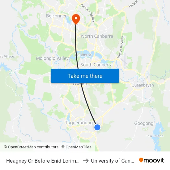 Heagney Cr Before Enid Lorimer Cct to University of Canberra map