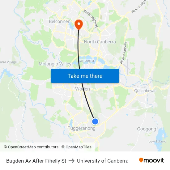 Bugden Av After Fihelly St to University of Canberra map
