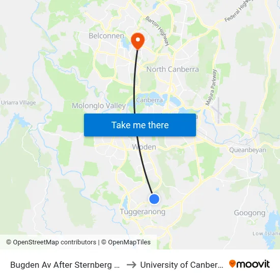 Bugden Av After Sternberg Cr to University of Canberra map