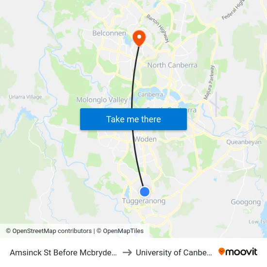 Amsinck St Before Mcbryde Cr to University of Canberra map