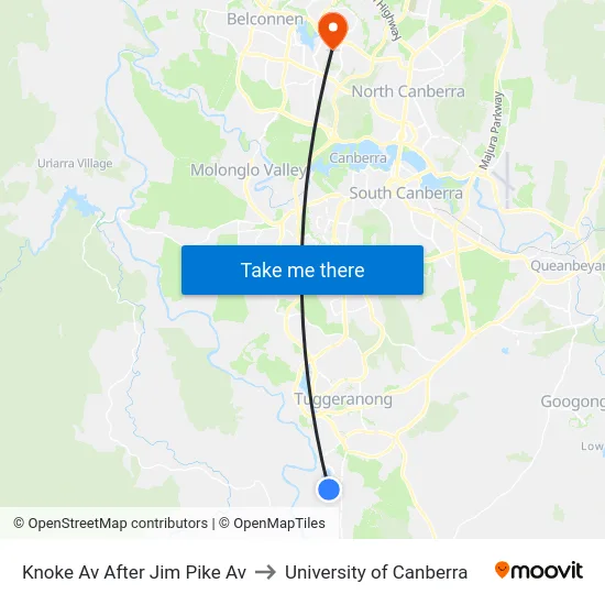 Knoke Av After Jim Pike Av to University of Canberra map