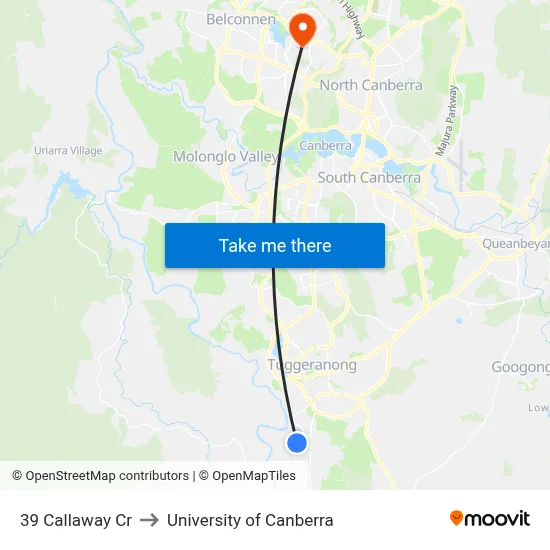 39 Callaway Cr to University of Canberra map