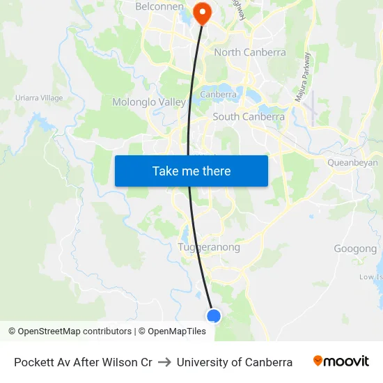 Pockett Av After Wilson Cr to University of Canberra map