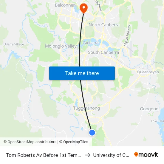 Tom Roberts Av Before 1st Templestowe Av to University of Canberra map