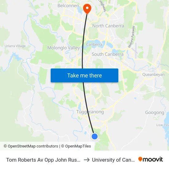 Tom Roberts Av Opp John Russell Cct to University of Canberra map