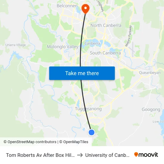 Tom Roberts Av After Box Hill Av to University of Canberra map